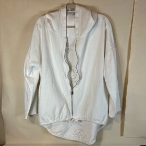 Tempo Paris White 3/4 Sleeve Zip-Up Hoodie With Back Design M-L Made in Italy